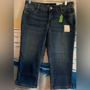 St. Johns Bay Mid-Rise Recycled Denim Brilliant Blue Capri Petite 8 BNWT